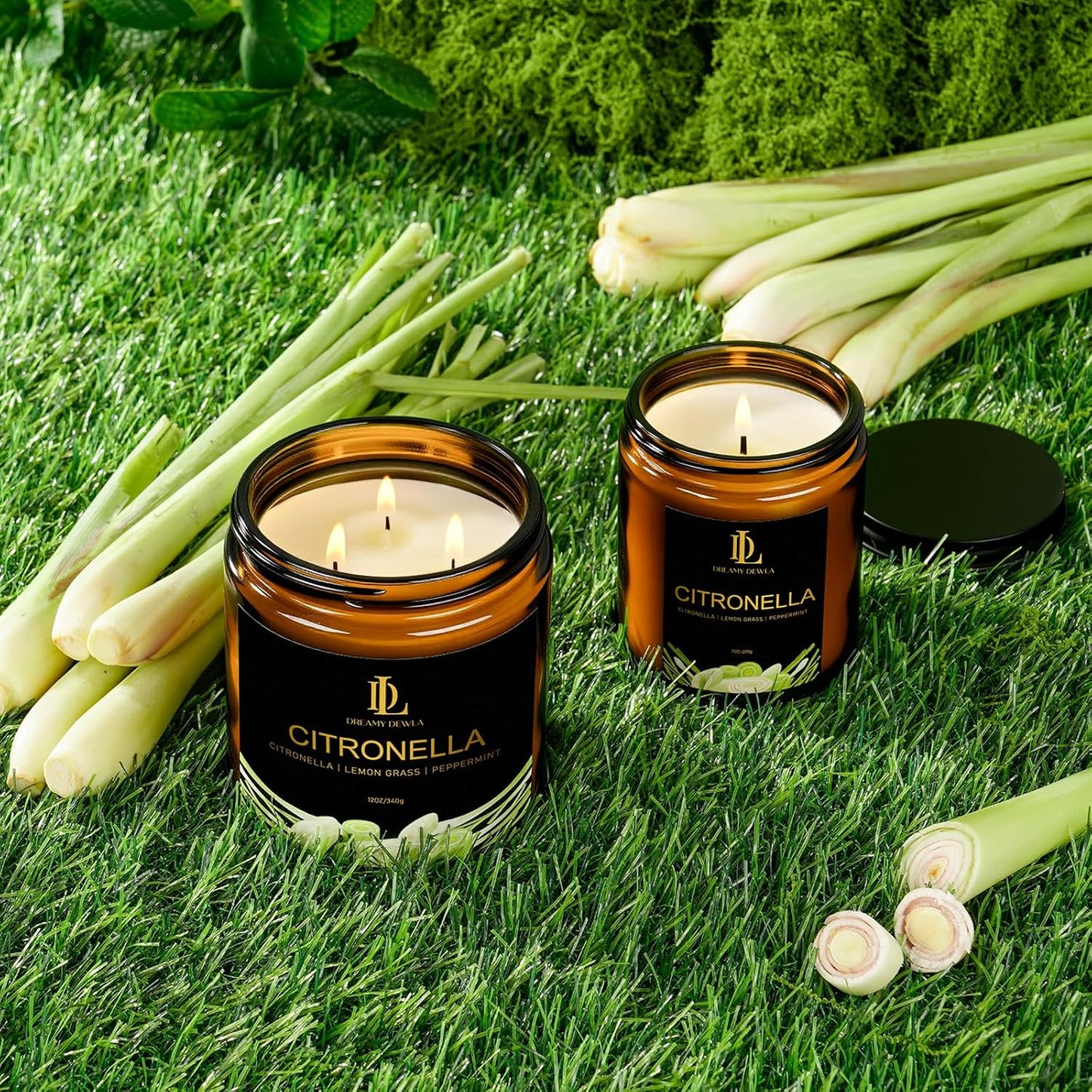 Citronella Candles Outdoor, Large 3 Wick 12oz Scented Candles up to 60 Hours Burning, Natural Citronella Soy Wax Candle for Summer Outside Camping Patio Picnic Garden