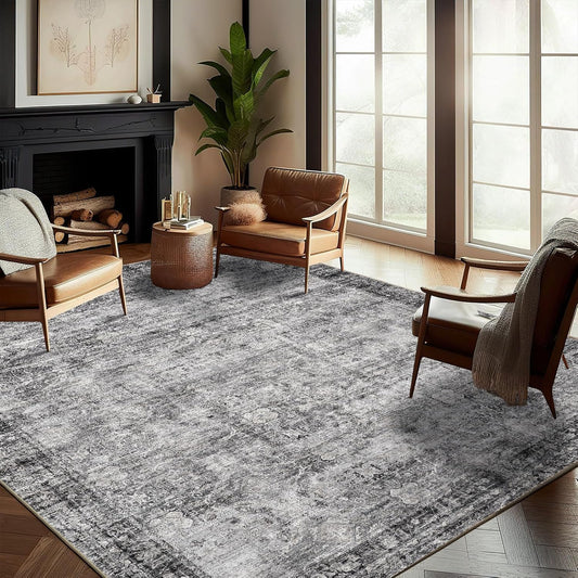 Washable Area Rug 10'x14' Boho Design Non-Shedding Easy Care Ideal for High Traffic Areas in Living Room Bedroom Office Coffee Table Kitchen Large Carpet