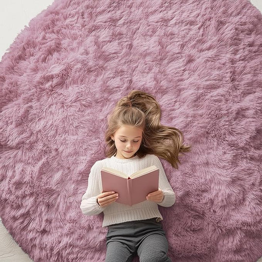OLANLY Blush Round Rugs for Bedroom - Machine Washable, 6 ft Circle Area Rugs for Living Room, Soft and Fluffy Shaggy Carpet for Teen Girls and Boys, Nursery Rooms, Dorms, Home Decor Aesthetic