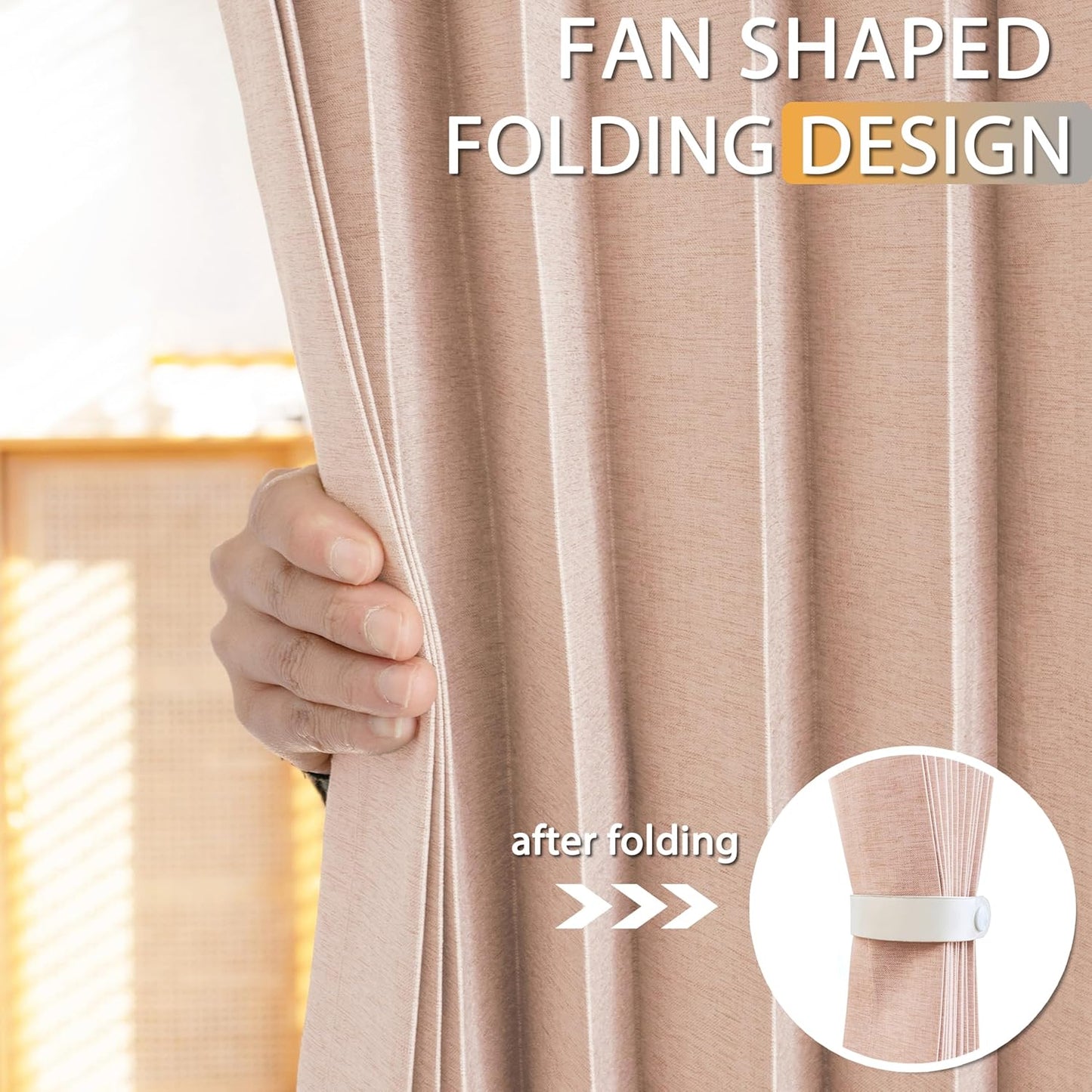 Jubilantex Folding Linen Shower Curtain for Bathroom Pink Waterproof Shower Curtain 1 Panel with 14 Metal Grommets and 1 Tie Back for Hotel,70"x70"