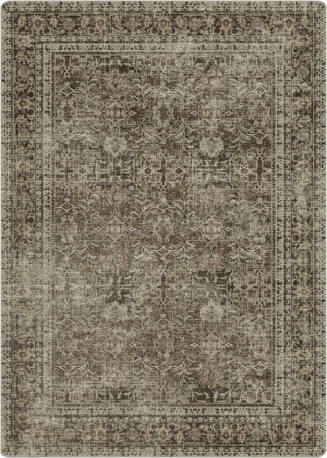Area Rugs 9x12 for Living Room Bedroom, Vintage Machine Washable Stain Resistant Rug, Large Soft Low Pile Sage Charcoal Foor Mat with Non Slip Backing for Dining Room