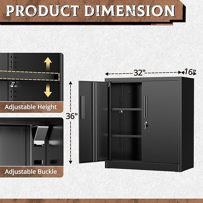 SUNCROWN Metal Storage Cabinets, 36”Locking Cabinet with Doors and Adjustable Shelves, Steel Utility Tool Garage Cabinets for Home, Office, Kitchen,Warehouse, Black