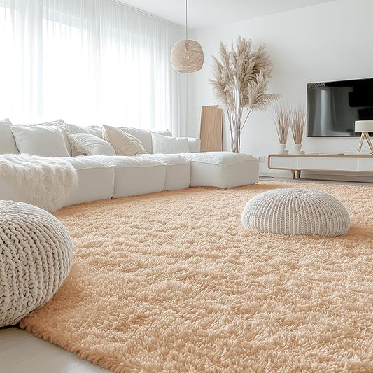 OLANLY 9x12 Machine Washable Large Area Rugs for Living Room, Bedroom, Soft Fluffy Shaggy Bedside Rug, Indoor Floor Carpet for Kids Girls and Boys, Dorms, Nursery, Home Decor Aesthetic, Beige