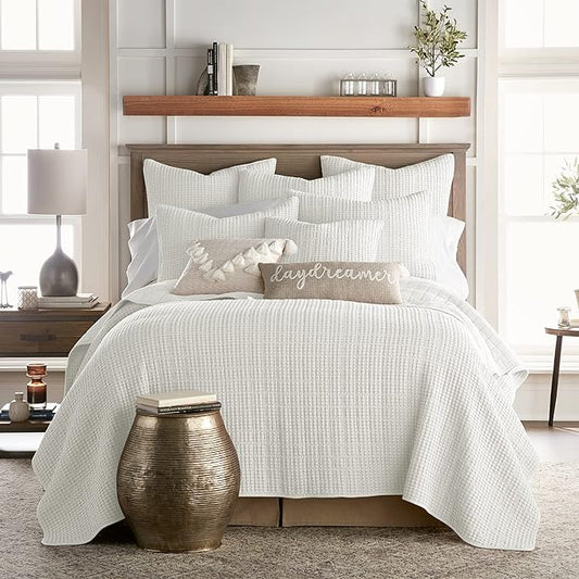 Levtex Home Mills Waffle Full/Queen Quilt Set (88x92in) with 2 Pillow Shams (26x20in) - Cream - Cotton Waffle Full/Queen Size Quilt Bedding Set - Lightweight, Soft, Pre-Washed