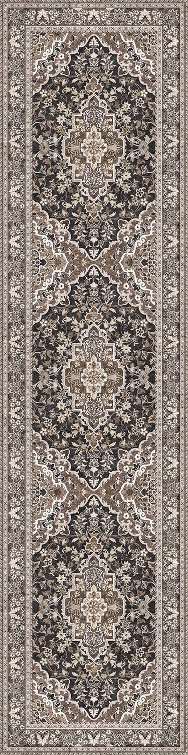 Washable Runner Rug 2x8 | Non Slip Rug Runners for Hallways, Entryways, Kitchens, Bathrooms, Bedrooms | Ultra-Soft Flannel Carpet Runners with Rubber Backing (Black Brown, 2x8)