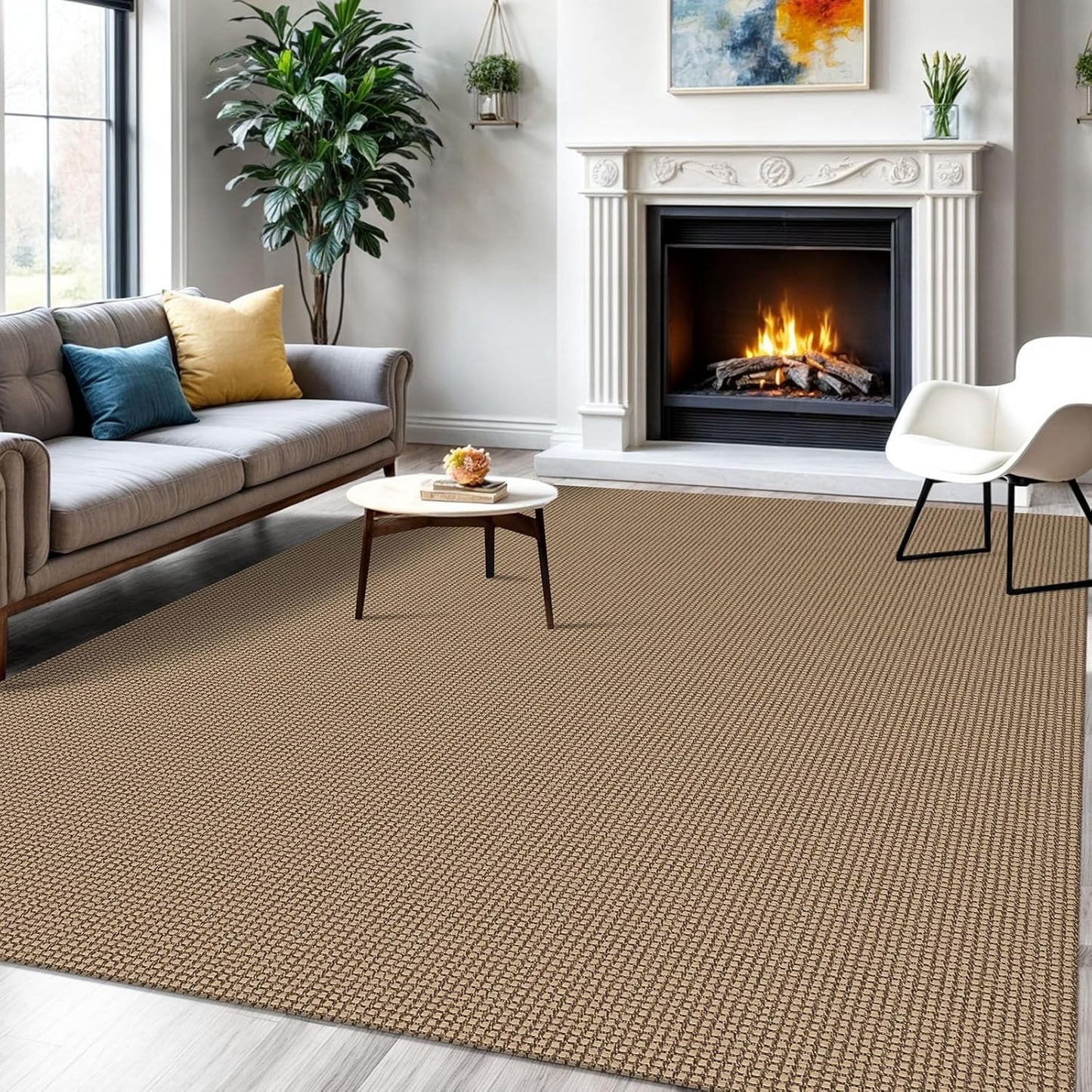 IOHOUZE Washable Area Rug 6x9 Non Slip Rubber Backed Woven Rugs for Living Room, Dining Room Rugs Bedroom Rug, Floor Carpet for Living Room Nursery, Orange/Tan/Brown