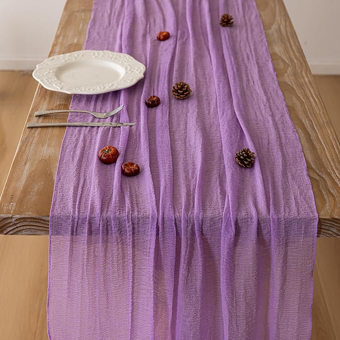 3pcs Lilac Gauze Rustic Cheesecloth Table Runner 120 Inch 10 FT for Wedding Baby Shower Bridal Shower Birthday Engagement Garden Outdoor Party Long Sheer Boho Decorations