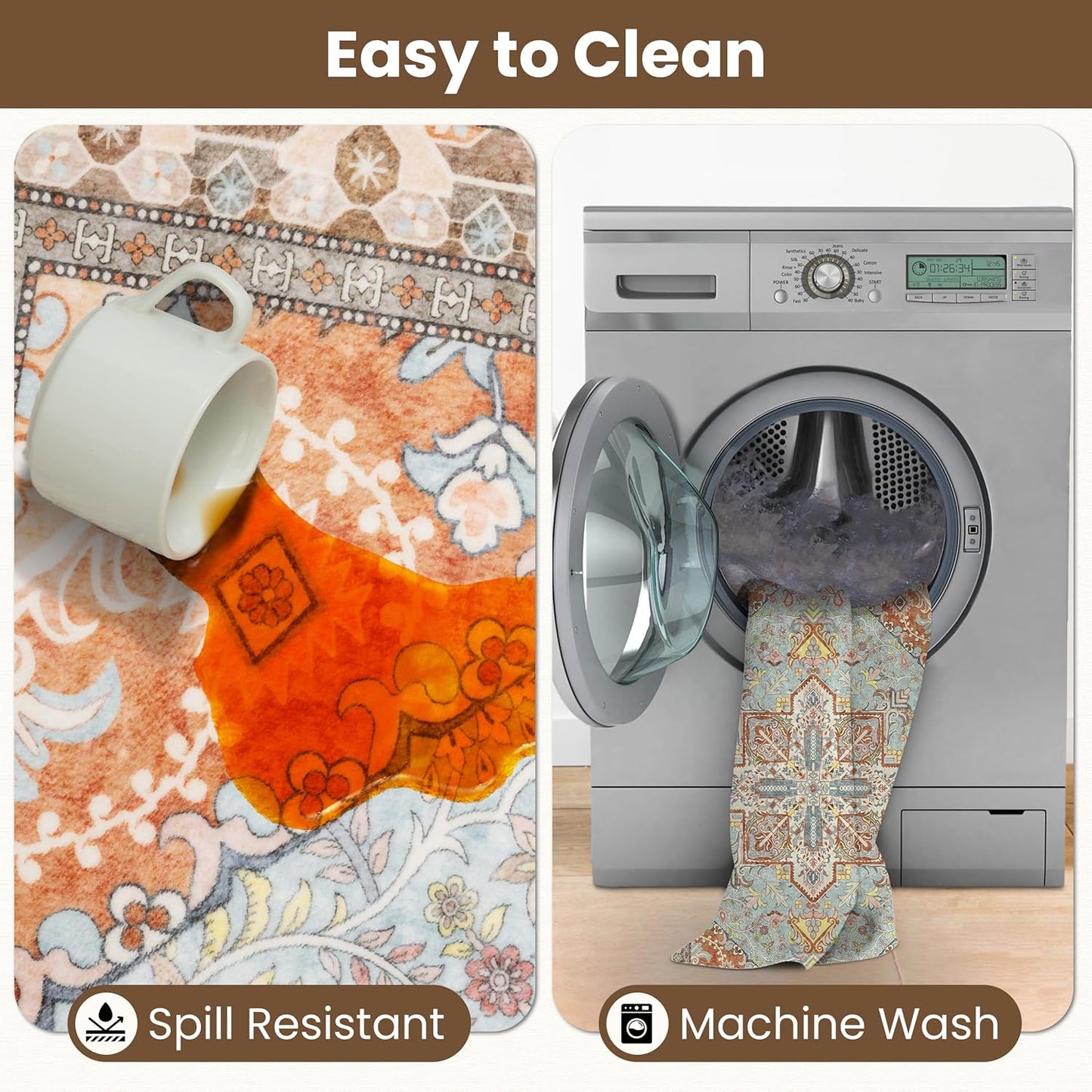 Washable Runner Rug 2x6 | Non Slip Rug Runners for Hallways, Entryways, Kitchens, Bathrooms, Bedrooms | Ultra-Soft Flannel Carpet Runners with Rubber Backing (Light Teal/Rust, 2x6)