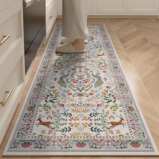 Runner Rug Washable Kitchen Runner 2'x 6'Runner Rug Floral Non-Slip for Entryway Indoor Soft Carpet Runner for Hallways, Kitchen, Laundry, Bedroom, Bathroom(Colorful)