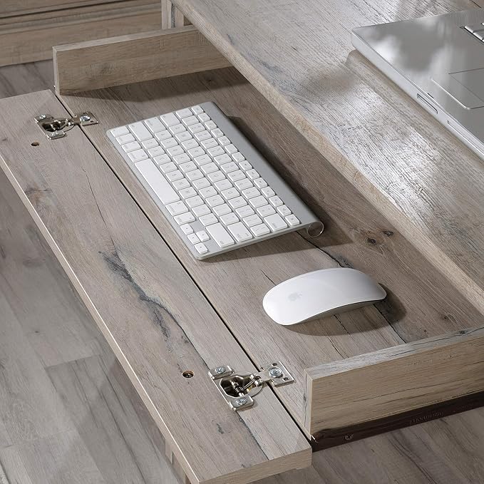 Sauder Palladia Computer Desk with Drawers, Home Office Desk with File Cabinet Storage Drawer, Cable Management, Keyboard Tray, in Split Oak Finish