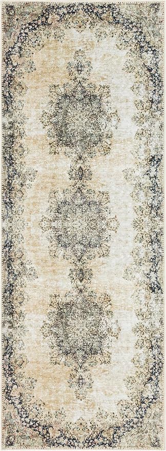 Keen Home Design 2x7 Rug - Machine Washable Runner Rug with Non-Slip Backing, Ideal for Hallway, Entryway, Kitchen, Laundry Room - Vintage, Easy Clean, Durable, Low Pile - (2'6" x 7')