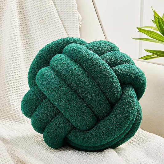 Uvvyui Knot Pillow Ball, Soft Home Decorative Pillows, Round Throw Pillow, Handmade Knotted Plush Pillow, Round Boucle Pillow Cushion (11 Inches Dark Green)
