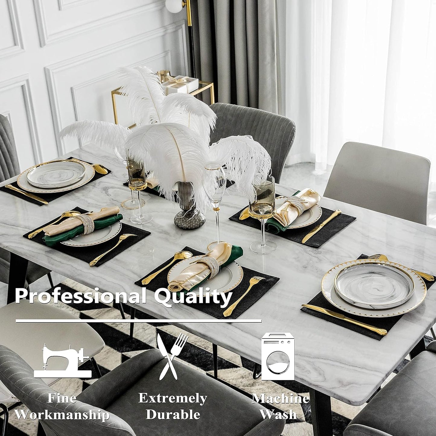 Home Brilliant Black Placemats Set of 8 Heat Resistant Halloween Table Mats Cloth Dining Spring Table Place Mats Kitchen Washable Placemat, Black