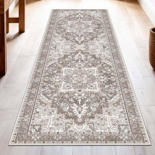 Washable Runner Rug 2x6 | Non Slip Rug Runners for Hallways, Entryways, Kitchens, Bathrooms, Bedrooms | Ultra-Soft Flannel Carpet Runners with Rubber Backing (Brown, 2x6)