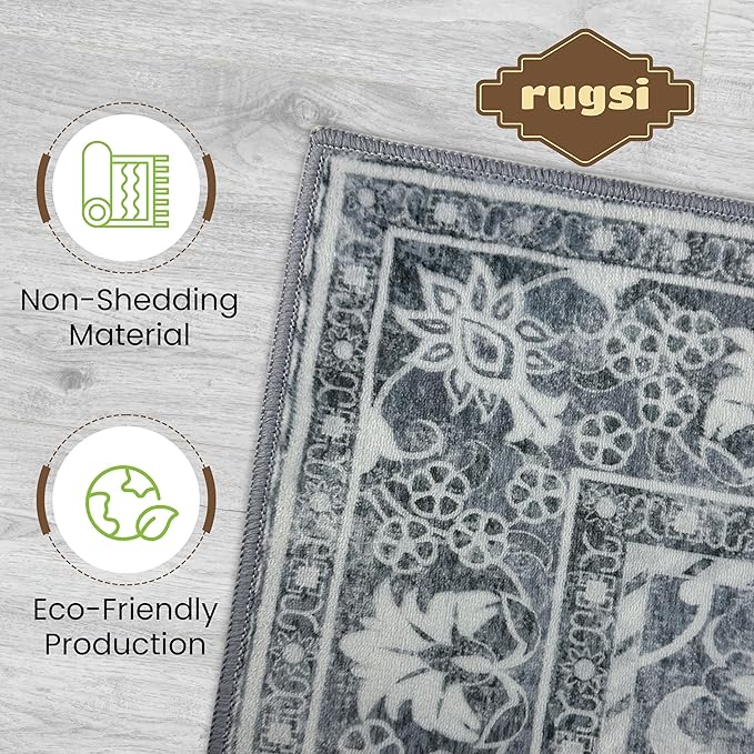 Washable Runner Rug 2x6 | Non Slip Rug Runners for Hallways, Entryways, Kitchens, Bathrooms, Bedrooms | Ultra-Soft Flannel Carpet Runners with Rubber Backing (Light Grey, 2x6)