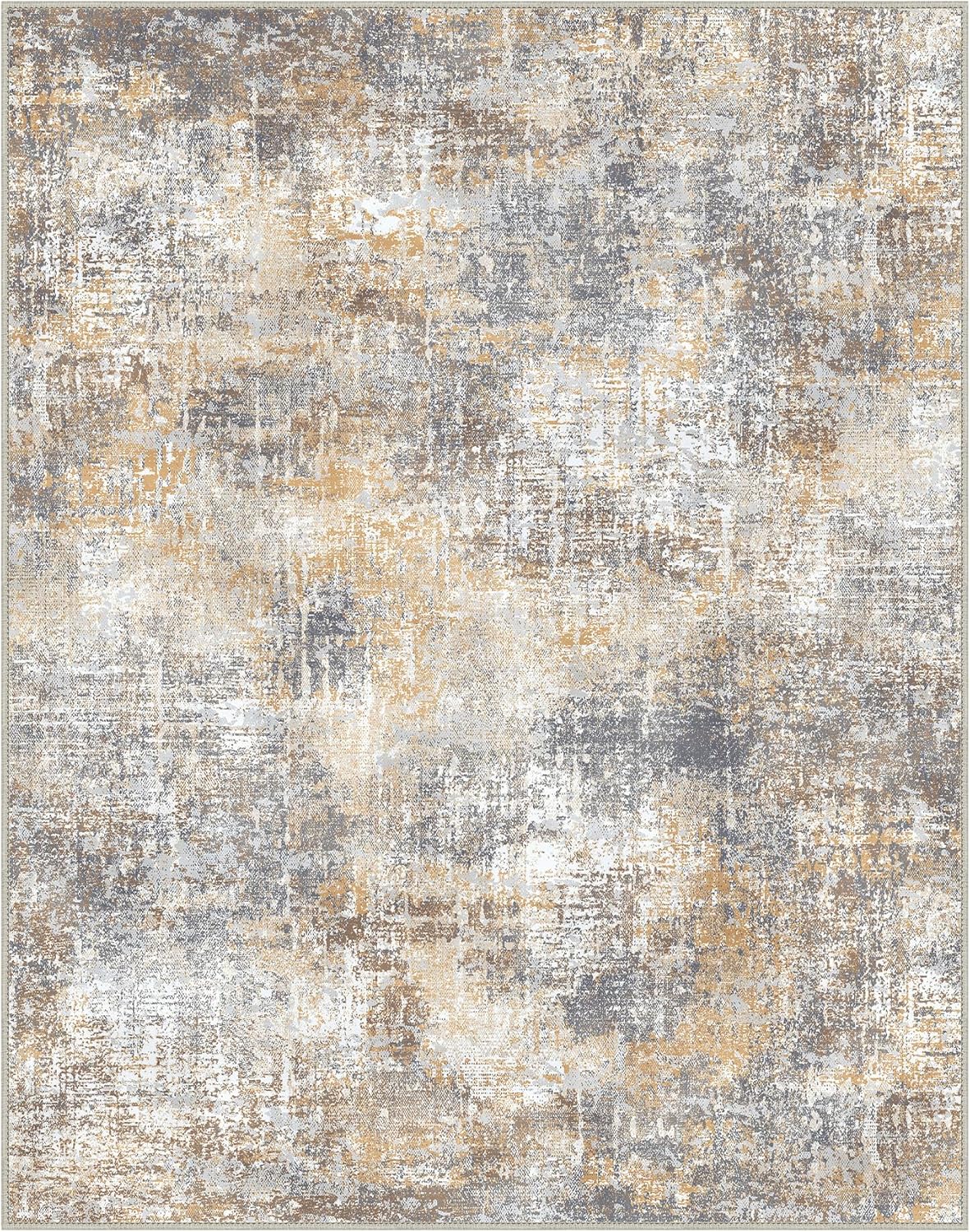 Area Rugs 9x12 for Living Room Bedroom, Modern Abstract Machine Washable Rug, Large Soft Low Pile Floor Cover with Non Slip Backing for Dining Room, Warm Beige Mist