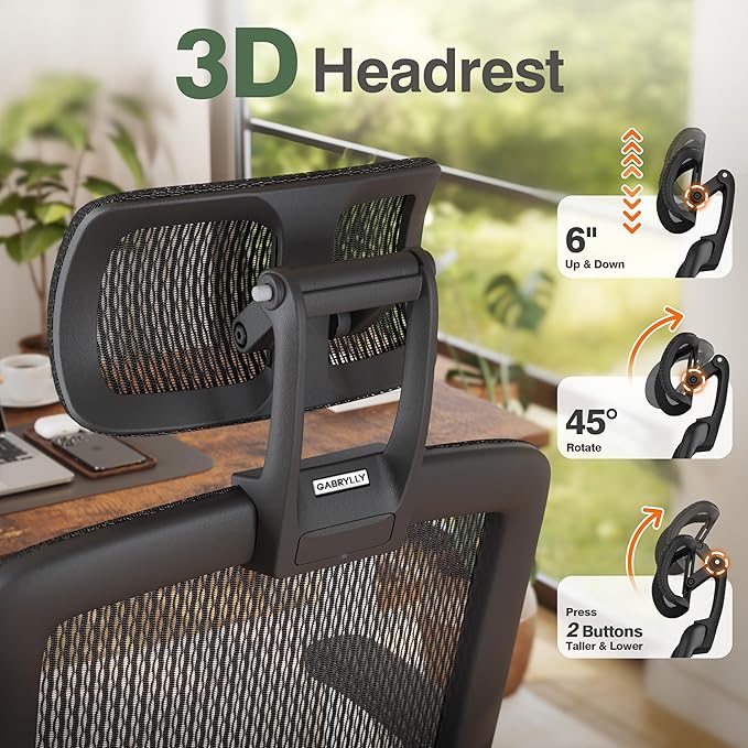 GABRYLLY Office Chair with Footrest, Ergonomic Desk Chair - 135° Recline Wide, 45° Flip-Up Arms,3D Headrest & Mesh Seat, High Back Home Gaming Chair for Adult Man Woman, 300LBS