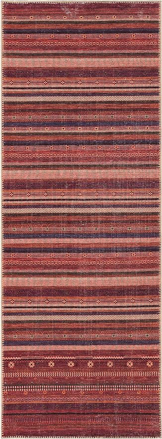 Keen Home Design 2x12 Rug - Machine Washable Runner with Non-Slip Backing, Ideal for Hallway, Entryway, Kitchen, Laundry Room - Vintage, Easy Clean, Durable, Low Pile Rug - (2'6" x 12')