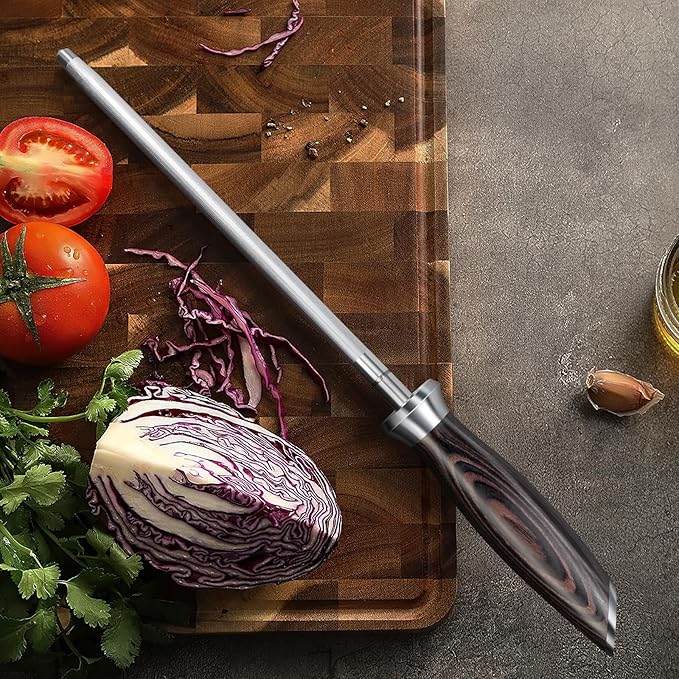 Honing Rod,10 Inch Professional Kitchen Knife Sharpener Rod, Japanese High Carbon Knife Sharpening Steel with Ergonomic Pakkawood Handle, Ideal for All Chef Knives