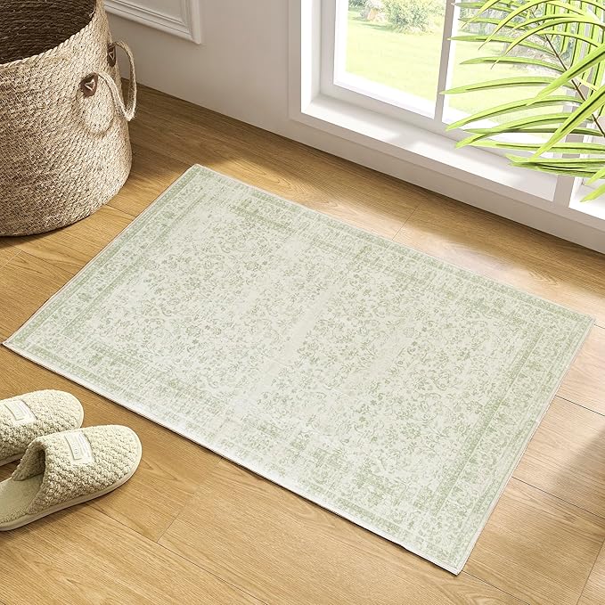 Sage Green 2x3 Boho Rugs for Hallway Kitchen Bathroom Washbale Non Slip Bed Side Bedroom Floor Laundry Room Rug