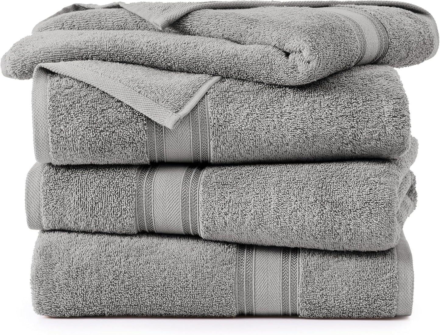 LANE LINEN 100% Cotton Bath Towels Set of 4 (28"x54") - Zero Twist, Mercerized Cotton Extra Large Bathroom Towel Sets - Quick Dry, Soft & Absorbent Grey Towels Set - Pre Shrunk, Fade Resistant - Grey