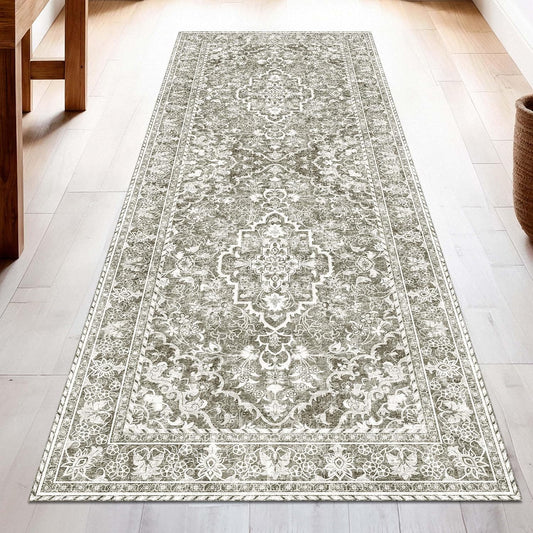 Washable Runner Rug 2.5x10 | Non Slip Rug Runners for Hallways, Entryways, Kitchens, Bathrooms, Bedrooms | Ultra-Soft Flannel Carpet Runners with Rubber Backing (Sand, 2.5x10)