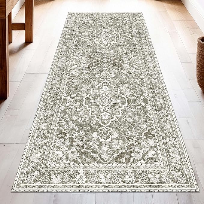 Washable Runner Rug 2.5x8 | Non Slip Rug Runners for Hallways, Entryways, Kitchens, Bathrooms, Bedrooms | Ultra-Soft Flannel Carpet Runners with Rubber Backing (Sand, 2.5x8)