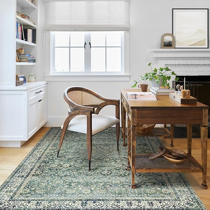 3x5 Area Rug for Entryway Indoor,Washable Non Slip Boho Ultra Thin Entry Way Rugs for Inside House,3 x 5,Dark Green
