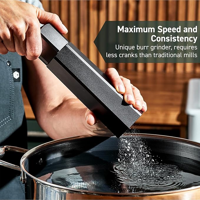 HexClad HexMill Salt Grinder, Professional Grade Heavy-Duty, Refillable, Aluminum Gunmetal Gray, Adjustable Ten Grind Settings