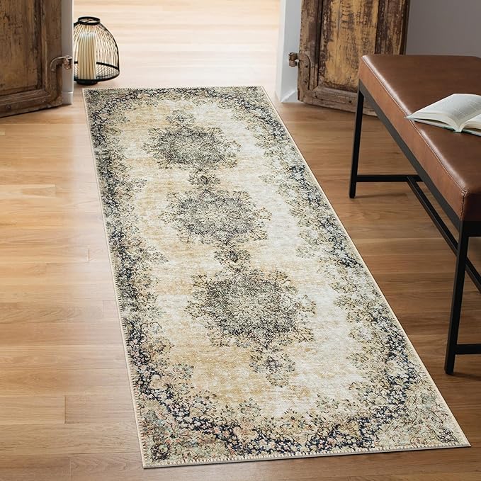 Keen Home Design 2x7 Rug - Machine Washable Runner Rug with Non-Slip Backing, Ideal for Hallway, Entryway, Kitchen, Laundry Room - Vintage, Easy Clean, Durable, Low Pile - (2'6" x 7')