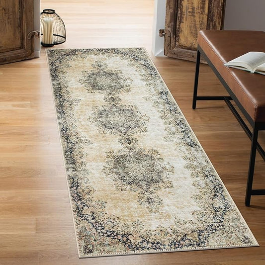 Keen Home Design 2x7 Rug - Machine Washable Runner Rug with Non-Slip Backing, Ideal for Hallway, Entryway, Kitchen, Laundry Room - Vintage, Easy Clean, Durable, Low Pile - (2'6" x 7')
