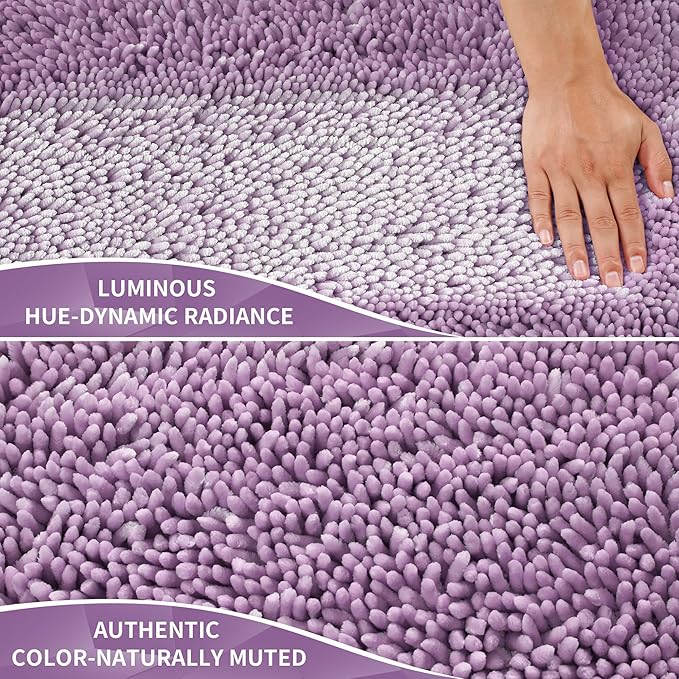 Yimobra Long Bathroom Rug Non Slip 44x24 Inch, Extra Thick Soft Absorbent Chenille Bath Mat, Machine Washable Quick Dry Bath Rugs for Bathroom Floor, Tub and Shower, Home Decor Accessories, Lilac