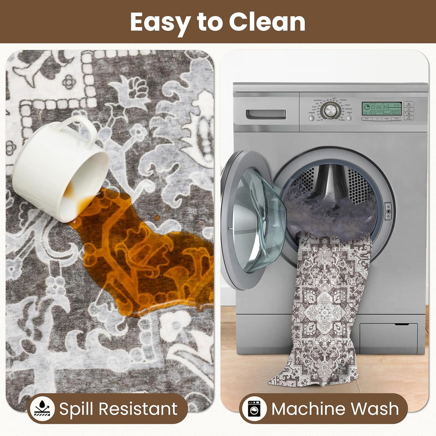 Washable Runner Rug 2.5x8 | Non Slip Rug Runners for Hallways, Entryways, Kitchens, Bathrooms, Bedrooms | Ultra-Soft Flannel Carpet Runners with Rubber Backing (Dark Taupe, 2.5x8)