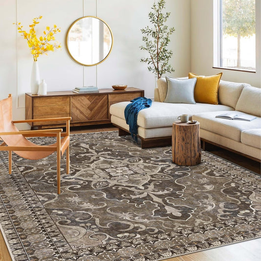 Washable Area Rug 4x6 | Non Slip Area Rug for Living Room, Bedrooms, Dining Room | Ultra-Soft Flannel Carpet Area with Rubber Backing (Dark Sage, 4x6)