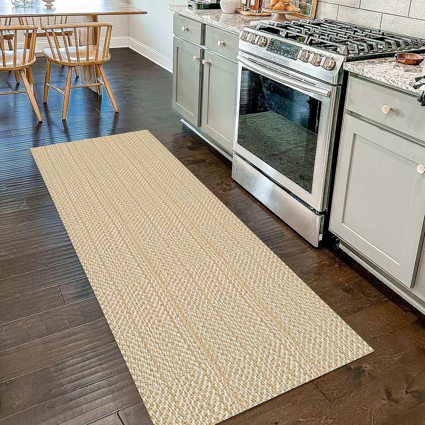 IOHOUZE Washable Runner Rug 2x7 Non Slip Runners for Hallways Entryway Runner Indoor, Kitchen Rugs Woven Cotton Floor Carpet for Kitchen Hall Entrance Bedroom, Warm Beige/Orange/Apricot