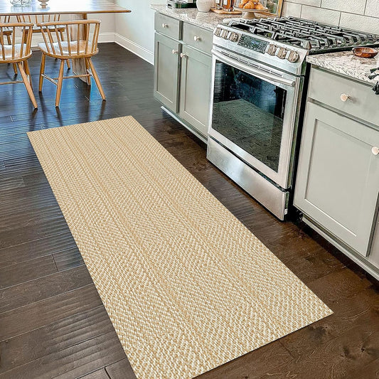 IOHOUZE Washable Runner Rug 2x7 Non Slip Runners for Hallways Entryway Runner Indoor, Kitchen Rugs Woven Cotton Floor Carpet for Kitchen Hall Entrance Bedroom, Warm Beige/Orange/Apricot