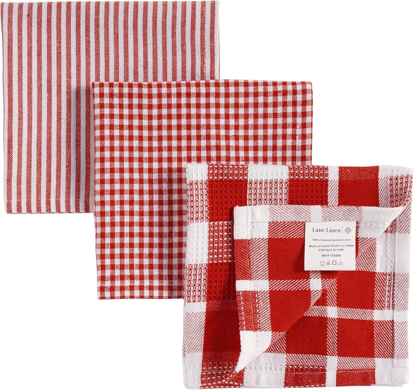 LANE LINEN 100% Cotton Kitchen Dish Cloths, Ultra Soft Absorbent Quick Drying Dish Towels, Multiweave Wash Cloths Dish Towel Sets, 13x13 Inches, 12 Pack - Red