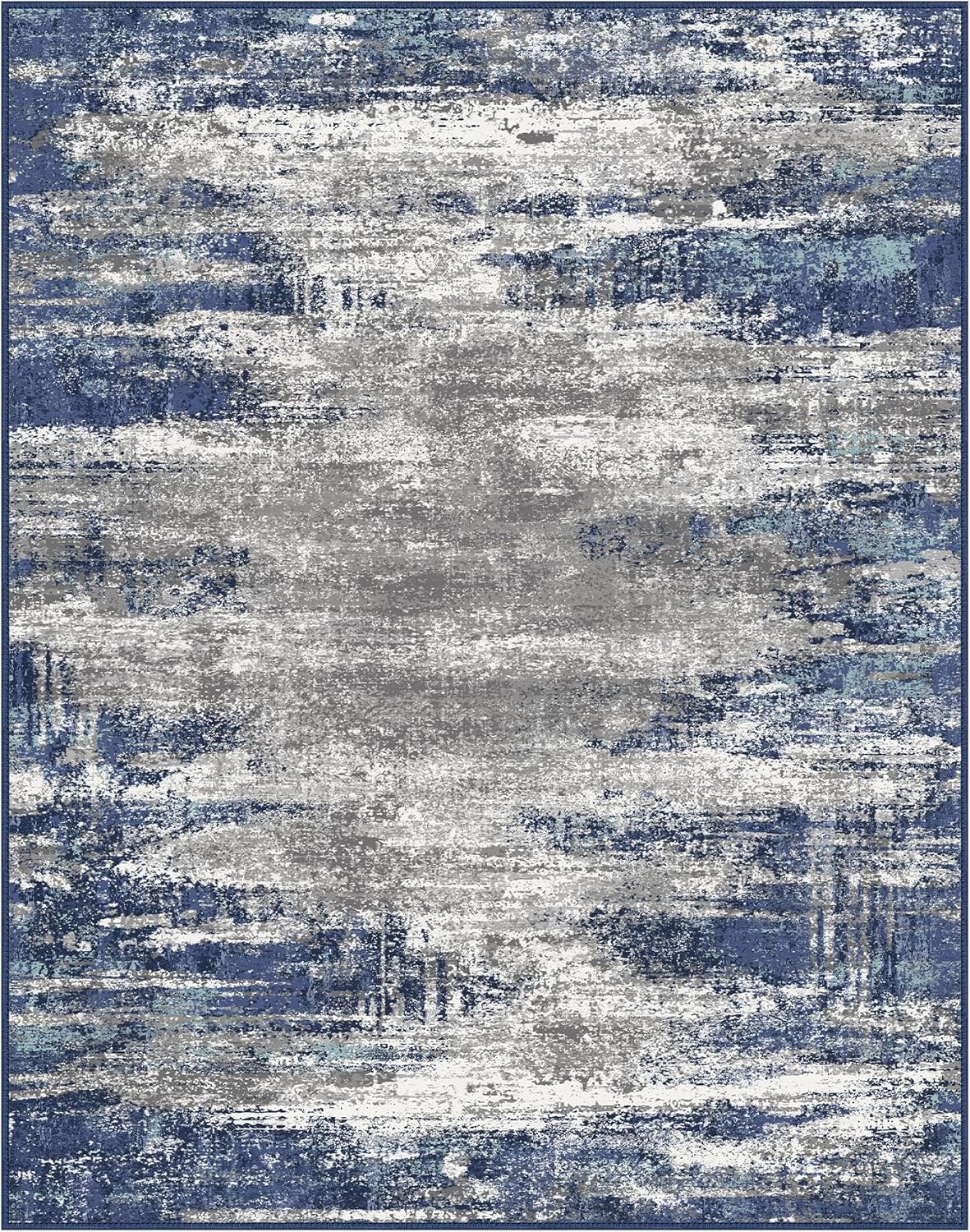 Area Rugs 9x12 for Living Room Bedroom, Modern Abstract Machine Washable Rug, Large Soft Low Pile Floor Cover with Non Slip Backing for Dining Room, Navy Blue Gray