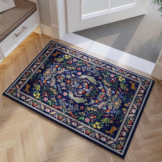 Entryway Rug 2x3 Rug Door Mat Indoor Entrance Washable Rug Small Non-Slip Low Pile Throw Rugs for Entryway, Kitchen, Front Door Indoor Entrance, Entry(Blue)