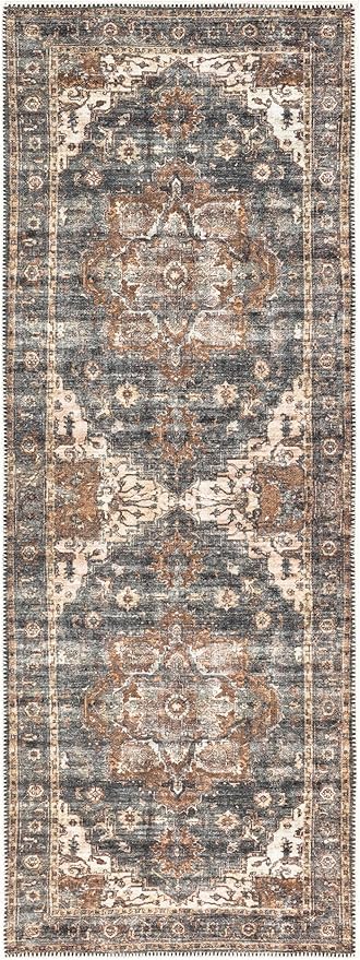 Keen Home Design 2x10 Rug - Machine Washable Runner with Non-Slip Backing, Ideal for Hallway, Entryway, Kitchen, Laundry Room - Vintage, Easy Clean, Durable, Low Pile Rug - (2'6" x 10')