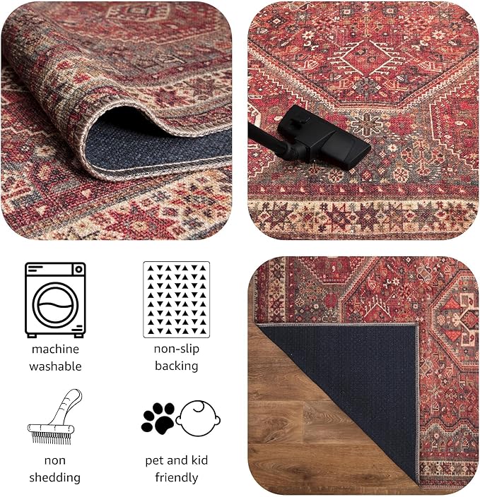 Keen Home Design 5x7 Rug - Machine Washable Area Rug with Non-Slip Backing, Ideal for Living Room, Dining Room, Bedroom - Vintage, Easy Clean, Durable, Low Pile Rug - (5' x 7')