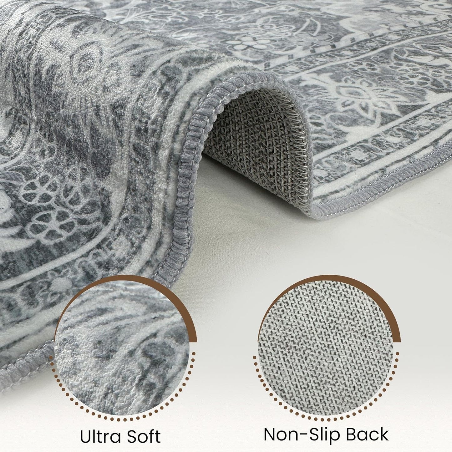 Washable Runner Rug 2x6 | Non Slip Rug Runners for Hallways, Entryways, Kitchens, Bathrooms, Bedrooms | Ultra-Soft Flannel Carpet Runners with Rubber Backing (Light Grey, 2x6)