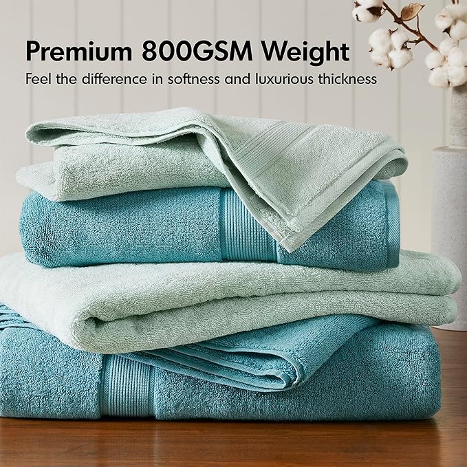 Madison Park 800GSM Bathroom Towel Set of 8 100% Cotton Bath Towel Set for Bathroom Luxurious Highly Absorbent 2 Bath Towels 2 Hand Towels 4 Washcloths Quick Dry Spa Quality Seafoam