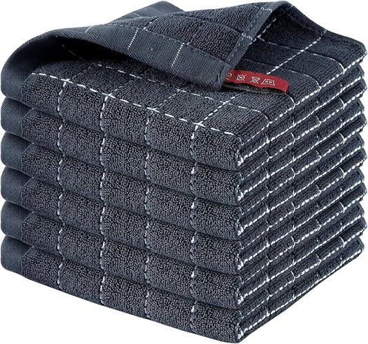 Homaxy 100% Cotton Terry Kitchen Dish Cloths, Ultra Soft and Absorbent Dish Towels for Kitchen, Suitable for Drying and Washing Dishes, 6 Pack, 12 x 12 Inches, Dark Grey
