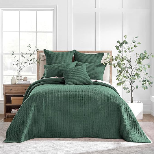Levtex Home Mills Waffle Twin Bedspread Set (84x104in) with 1 Pillow Sham (26x20in) - Forest Green - 100% Cotton Twin Size Bedspread Set - Lightweight, Soft, Pre-Washed