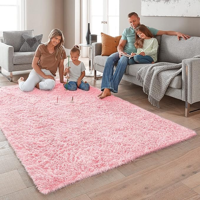 Ophanie Pink Area Rugs for Bedroom Girls, 6x9 Kids Fluffy Fuzzy Furry Shag Carpet, Plush Soft Cute Baby Shaggy Bedside Indoor Floor Rug for Teen Dorm Home Decor Aesthetic, Nursery
