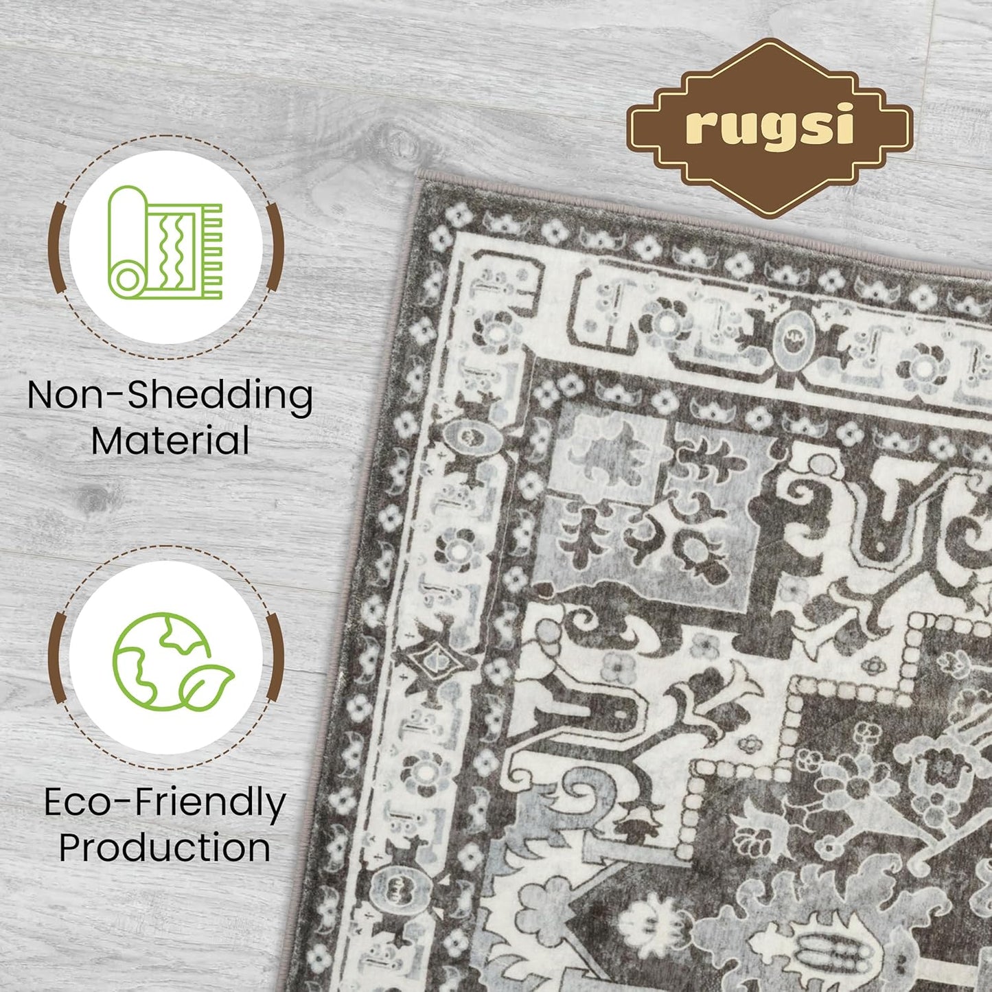 Washable Runner Rug 2x6 | Non Slip Rug Runners for Hallways, Entryways, Kitchens, Bathrooms, Bedrooms | Ultra-Soft Flannel Carpet Runners with Rubber Backing (Dark Taupe, 2x6)