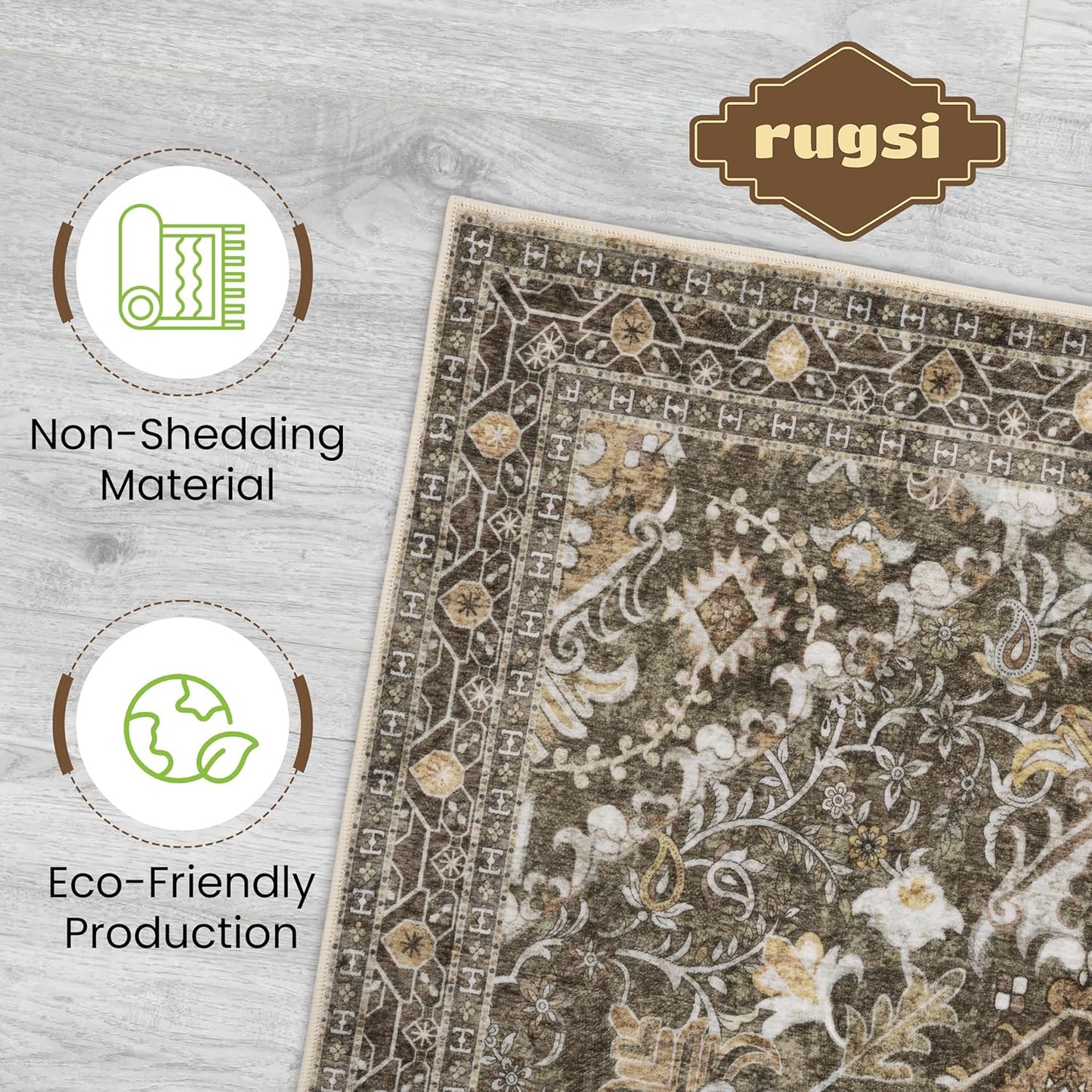 Washable Runner Rug 2x6 | Non Slip Rug Runners for Hallways, Entryways, Kitchens, Bathrooms, Bedrooms | Ultra-Soft Flannel Carpet Runners with Rubber Backing (Moss, 2x6)