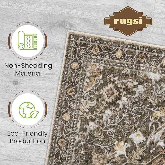 Washable Runner Rug 2x6 | Non Slip Rug Runners for Hallways, Entryways, Kitchens, Bathrooms, Bedrooms | Ultra-Soft Flannel Carpet Runners with Rubber Backing (Moss, 2x6)