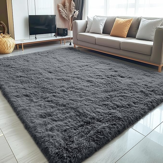 OLANLY 5x8 Machine Washable Large Area Rugs for Living Room, Bedroom, Soft Fluffy Shaggy Bedside Rug, Indoor Floor Carpet for Kids Girls and Boys, Dorms, Nursery, Home Decor Aesthetic, Grey